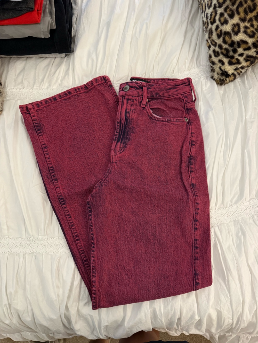 High-Rise Straight Leg Jeans in Wine Red